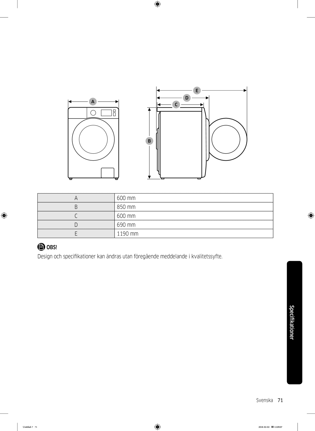 Samsung WD10N84INOA/EE manual Svenska 71  